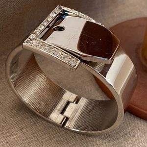 Hinged Shiny Nickel Bangle Bracelet Belt Buckle - 1” width